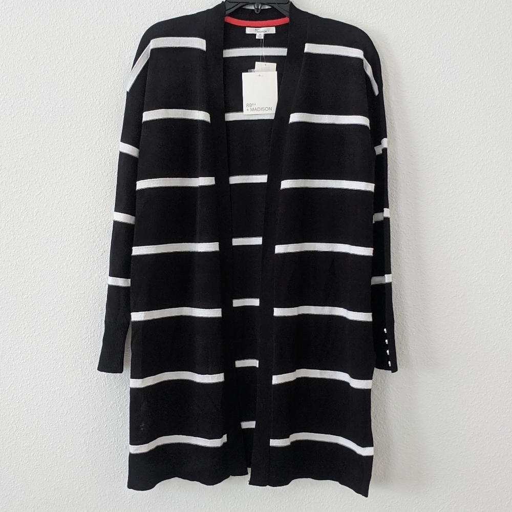 Black and White striped Long Cardigan